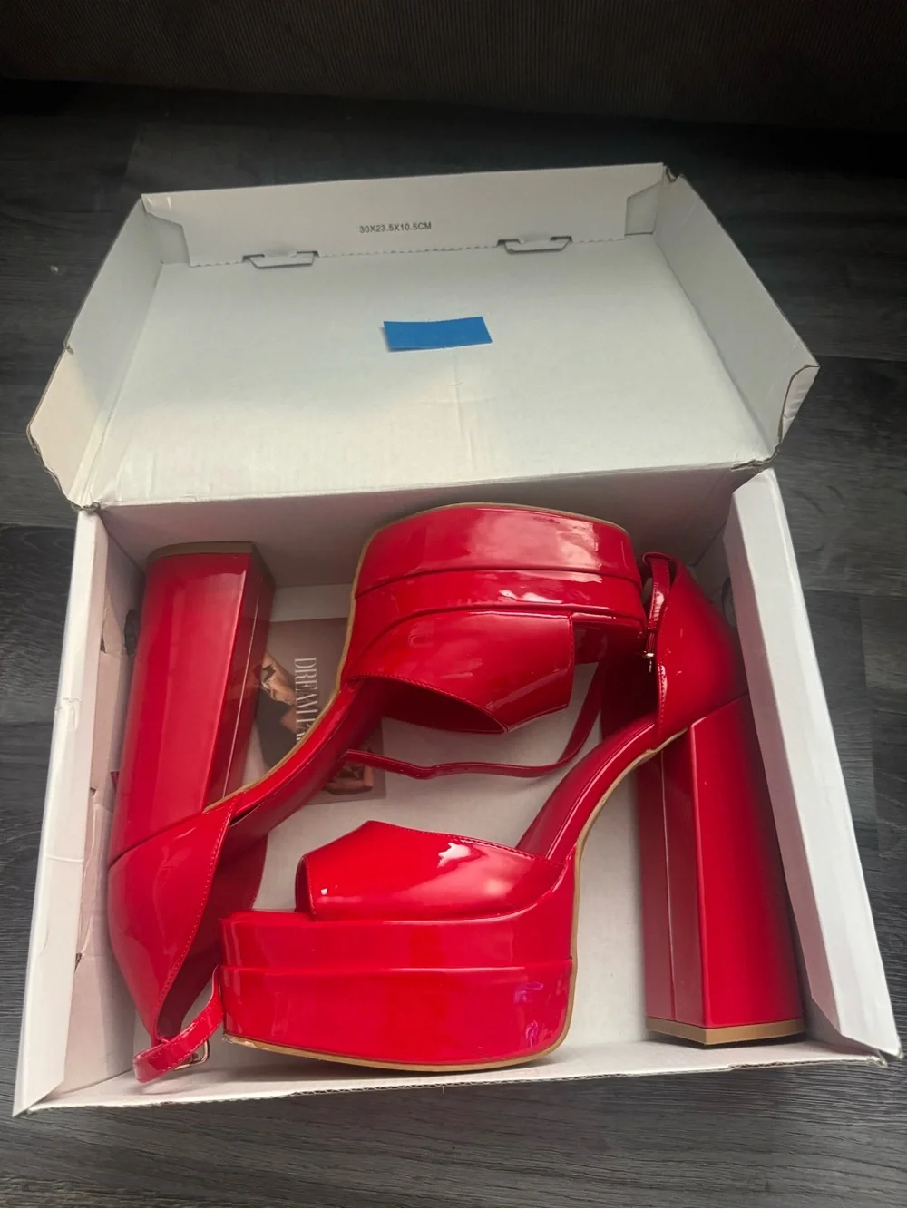 Amazon Red Patent Platform Block Heel Sandals